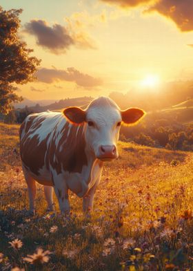 Cow in Sunset Meadow