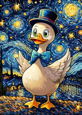 Starry Night Duck with Hat