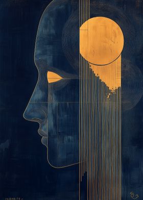 Abstract Gold and Blue Portrait