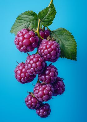 Ripe Raspberries on Blue