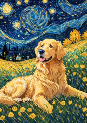 Golden Retriever Starry Night