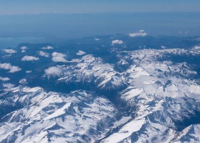 Snowy Mountain Range Aerial View