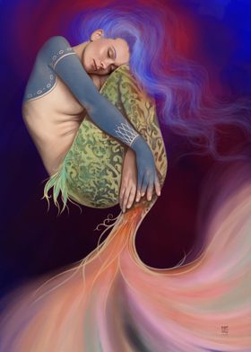 Sleeping Mermaid with Blue Hair