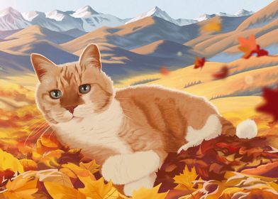 Cat in Autumn Leaves