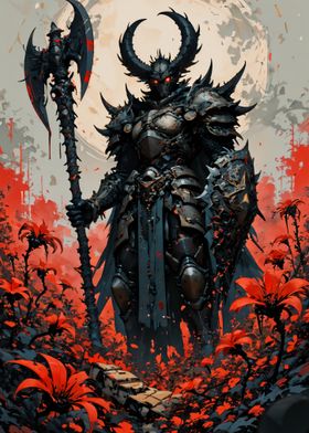 Demonic Warrior In Red Floral Landscape-preview-3