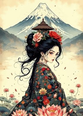 Misty Mount Fuji Landscape Kimono-preview-1