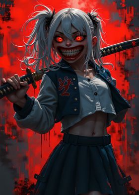 Creepy Anime Girl With Red Eyes-preview-3