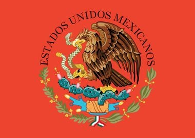 Mexican Flag Seal on red