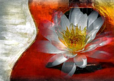 Mixed media art and photography piece of a waterlily an ...