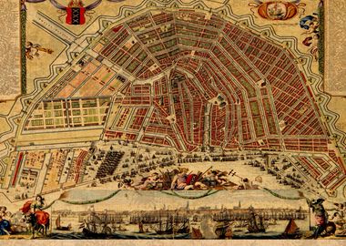 Vintage Map of Amsterdam Circa 1688