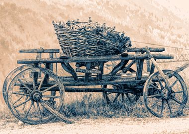 wooden cart with flowers