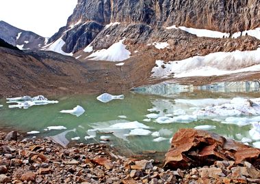 Lake beneath Angel Glacier. Jasper National Park.