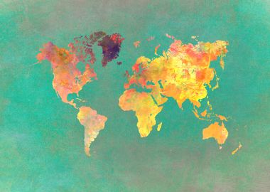 world map yellow green