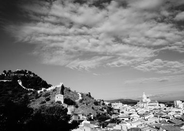 Xativa from the top in black and white