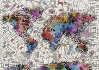 world map splatter vintage