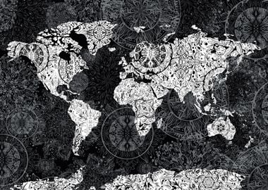 world map mandala black 4