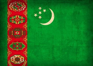 Turkmenistan Flag on Distressed Canvas