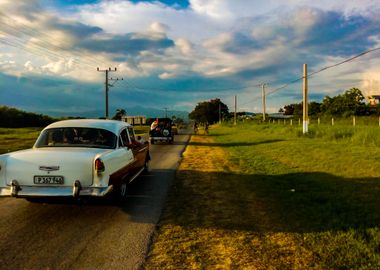 Cuban oldtimer at sunset