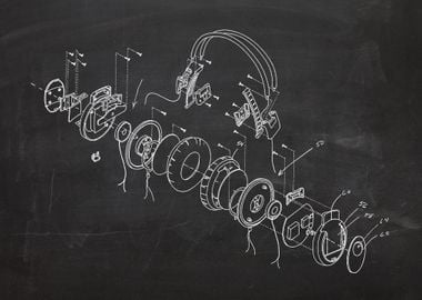 Headphones Blackboard Drawing