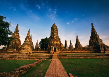 Beautiful landscape of temple ruin in Ayutthaya