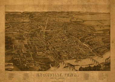 Map of Knoxville Tennessee USA 1886 Vintage