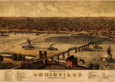 Map of Louisville Kentucky 1876 USA Vintage