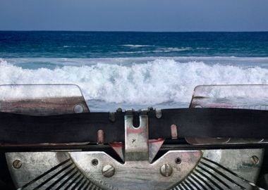 Crashing ocean waves and vintage typewriter machin