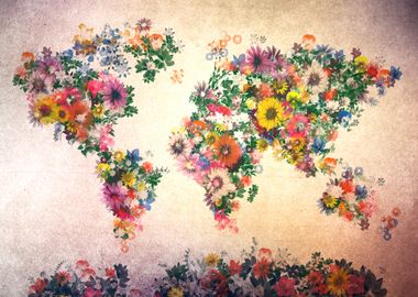 world map flowers