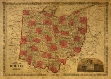 Vintage Map of Ohio 1864