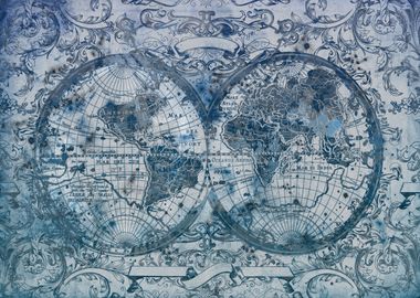 world map vintage grey