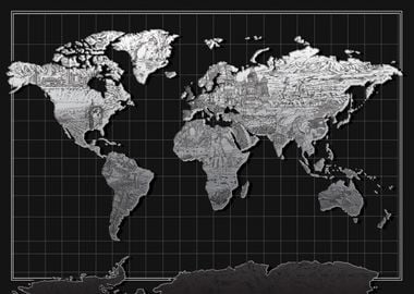 world map metal black