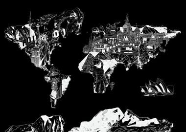 world map landmark black 