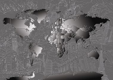 world map metalic