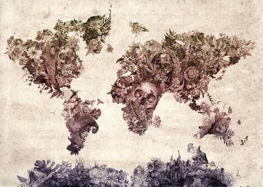 world map floral skull 3