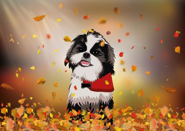 cute dog in automn leaves