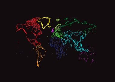 World map poster neon