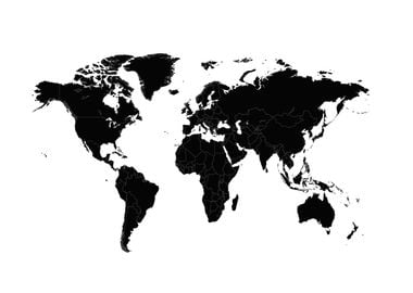 Black world map flat