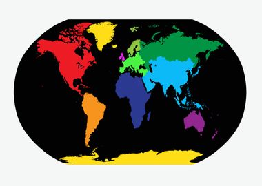 World map circle colored