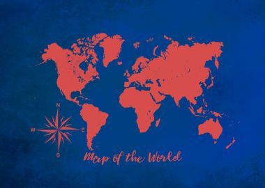 world map blue red