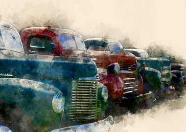 Watercolor Vintage Trucks