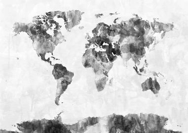 World Map Watercolor BW