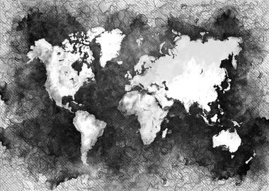 world map black and white