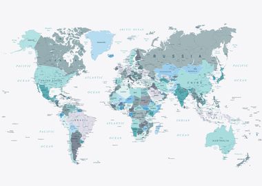 Map of the World in Teal