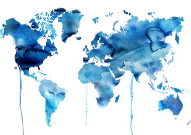 World Map Blue Color