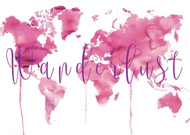 Watercolor Pink World Map 