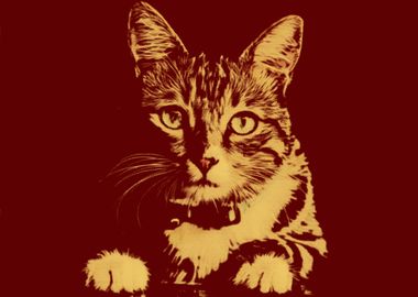 Pop Art Cat Maroon Color