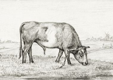 Grazing Bull In A Pasture