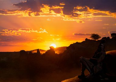 etosha sunset with himba