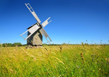 Old Wooden Windmill On Hiu