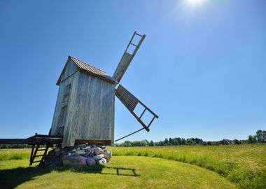 Old Wooden Windmill On Hiu